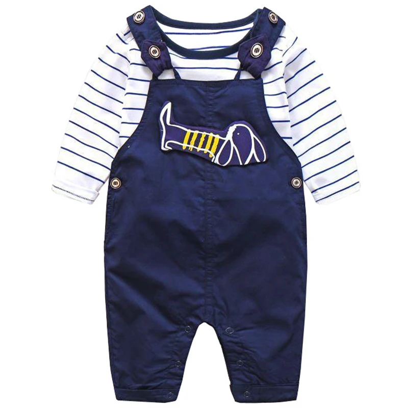 

2Piece Sets Spring Fall Newborn Boy Clothes Korean Casual Cartoon Cute Stripe Long Sleeve Bodysuit+Overalls Baby Clothing BC1126