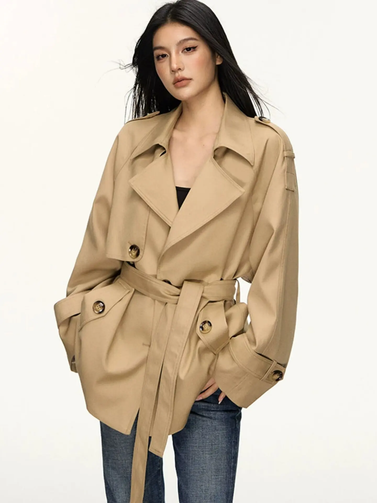 High-end exquisite short trench coat women's 2026 new autumn small British style Korean fashion waist