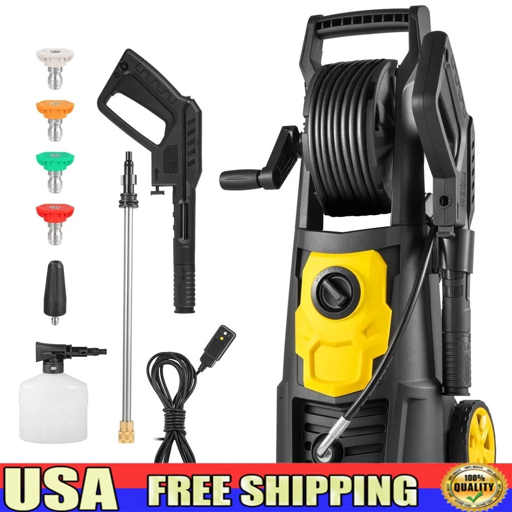 

Electric Pressure Washer 2000 PSI 1.65 GPM Portable Power Washer 30ft Hose 5 Quick Connect Nozzles Foam Cannon Security Lock