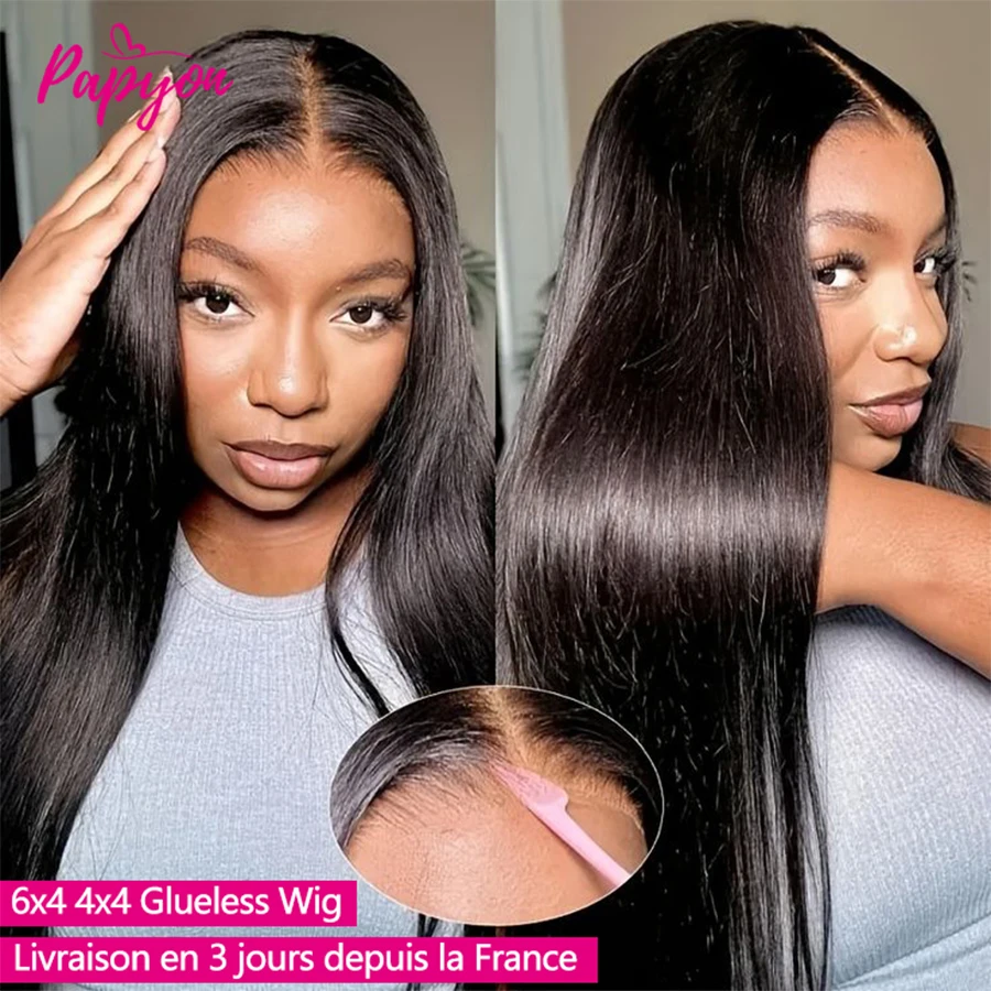 Straight 6x4 Glueless Wig 4x4 Human Hair Ready To Wear Preplucked Transparent Lace Closure Frontal Wigs For Women