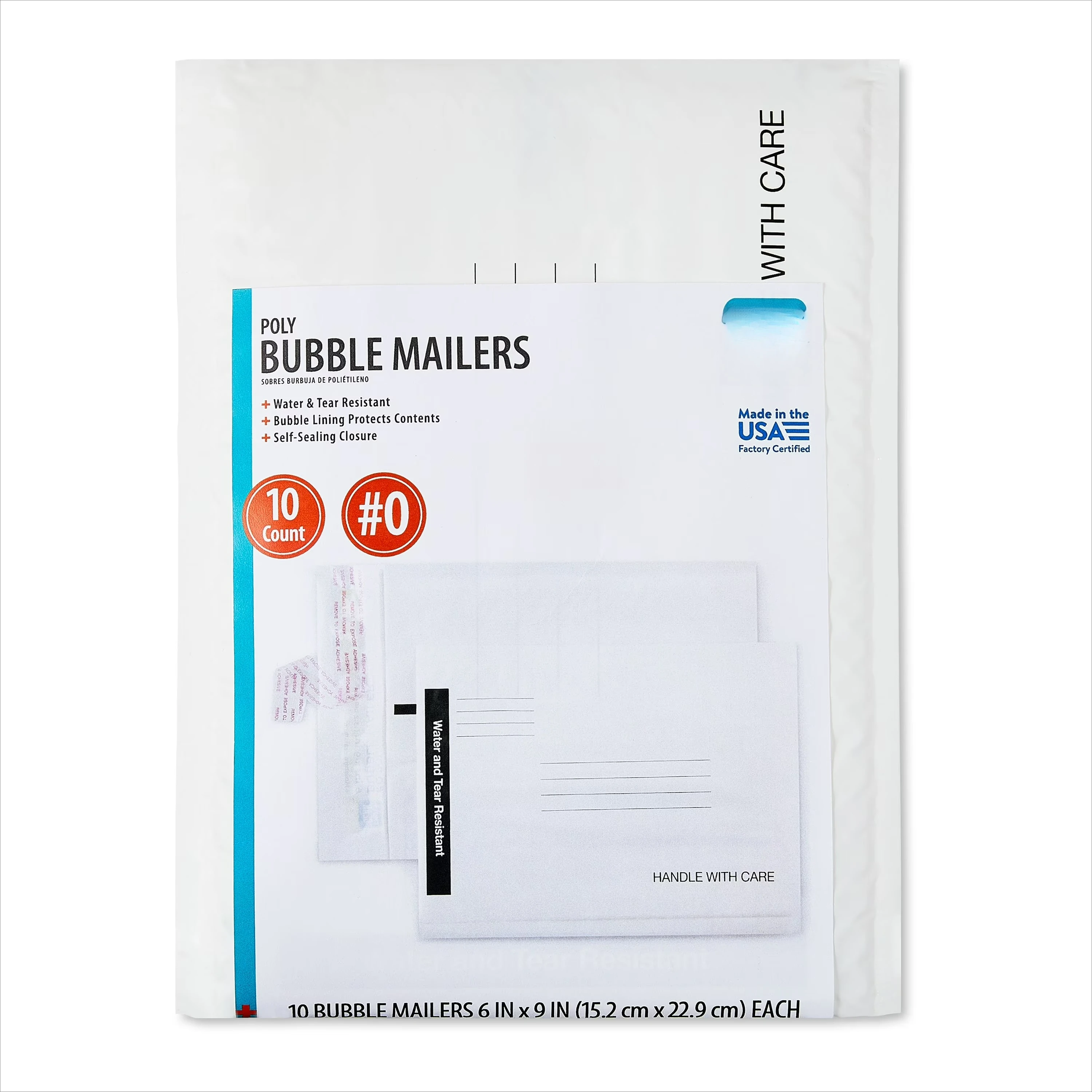 

White Self-Sealing #0 Poly Bubble Mailers, Padded Envelopes, 6" x 9", 10 pack