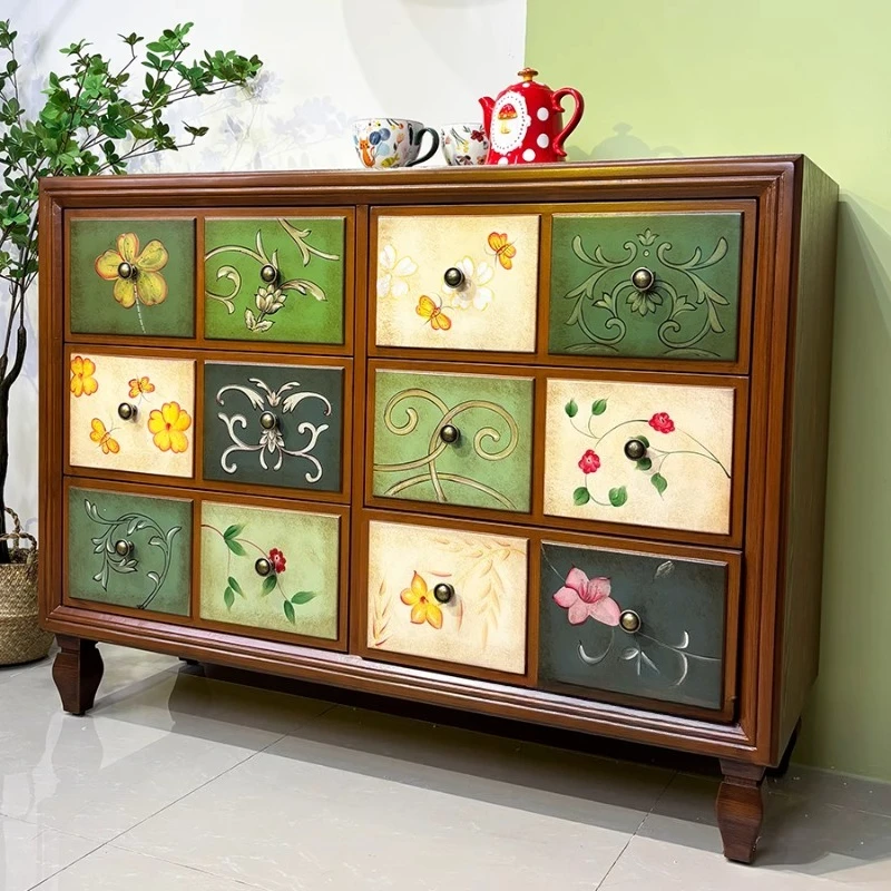 

Сундук из цельного дерева в американском стиле, окрашенный в стиле ретро, старая гостиная, спальня, ящик для хранения, сундук, шкаф