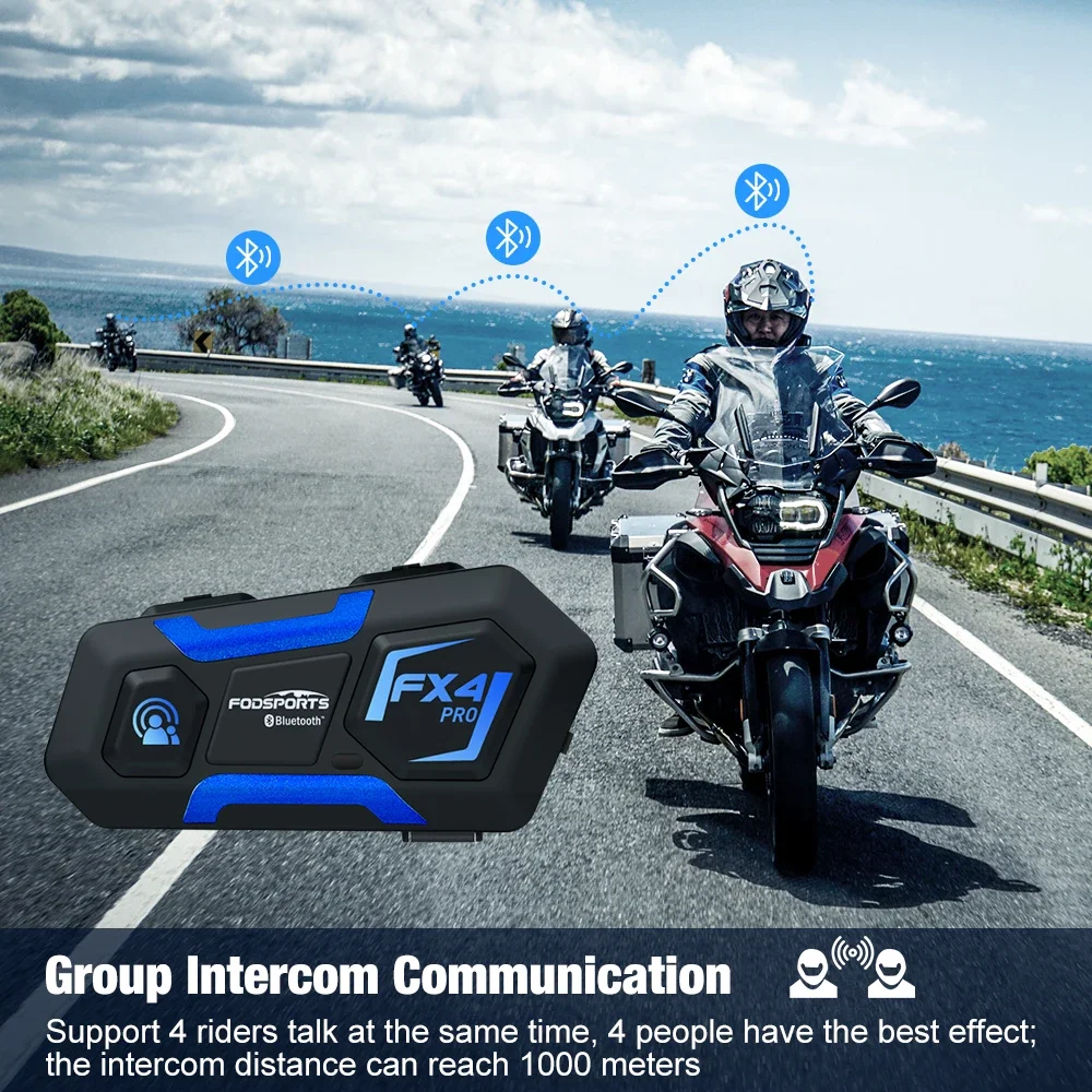 Fodsports FX4 Pro Motorcycle Helmet Bluetooth Intercom Headset 1000m 4 Rider Group