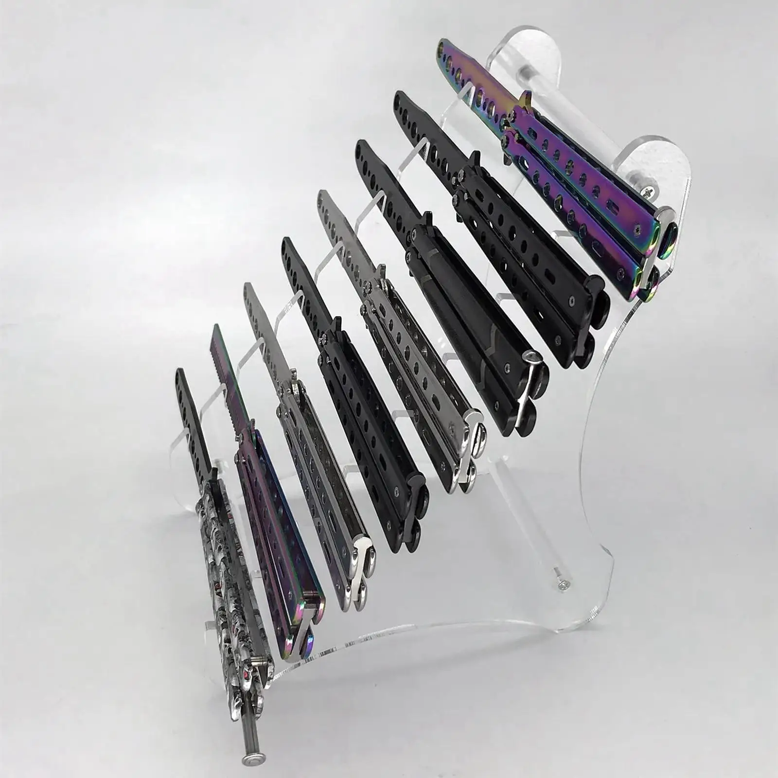 Sleek Acrylic Knife Display Stand with 8 Tiers for Outdoor Enthusiasts