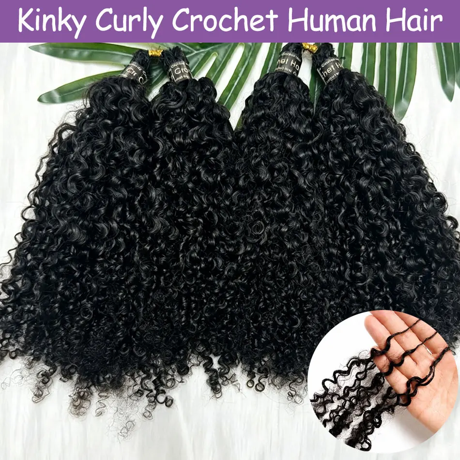 Burmese Kinky Curly Pre-Looped Micro Crochet Human Hair Extensions 300g 30 Inch Feather Pre-Separated Knotless for Braids Twist