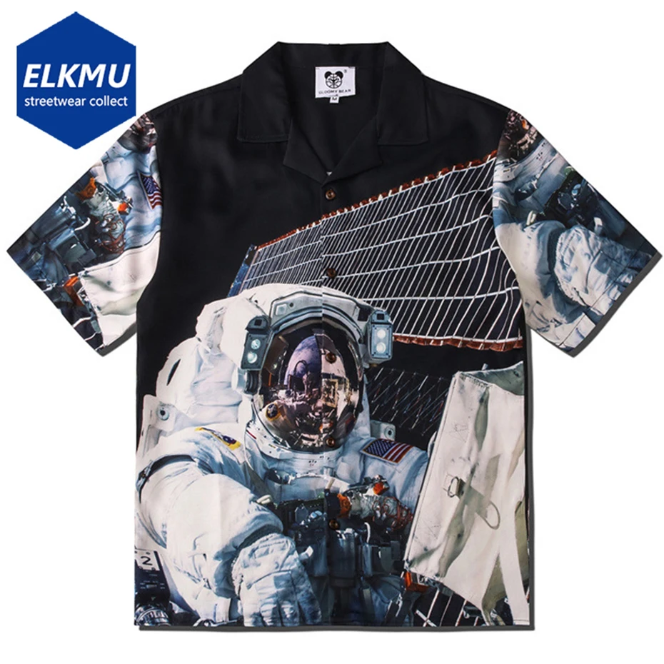 

Astronaut Print Shirts Men Summer Fashion Harajuku Oversized Hip Hop Streetwear Shirts Casual Loose Button Up Blouse Y2K Tops