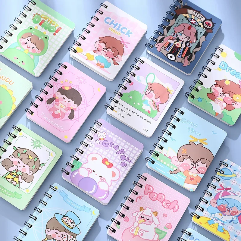 4pcs A7 rollover coil book 80 sheets 160 pages cartoon pattern horizontal line inner page students carry around mini book