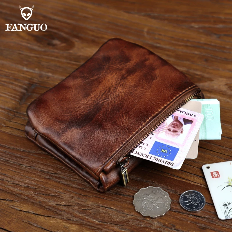 Men's Wallet Genuine Leather Card Slot Money Bag Vintage Cow Leather Short Wallet For Male Small Money Pocket Coin Purse