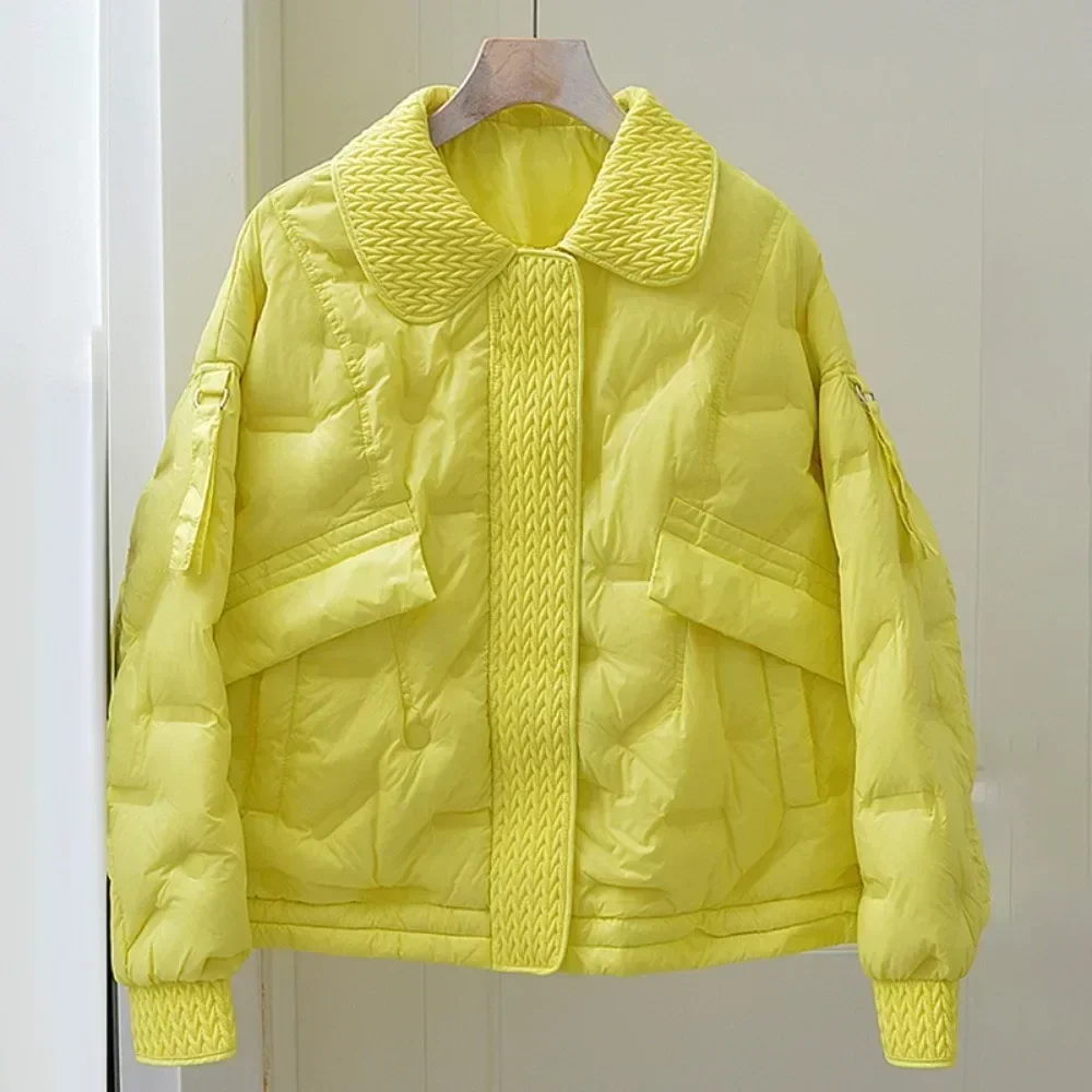 女性用ダックダウンフグコート,ルーズアウター,タートルネック,カジュアルな白いジャケット,特大,秋冬,2022