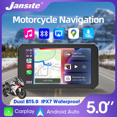 Jansite 5'' inch Motorcycle Carplay Navigation GPS Android Auto Motor IPS Screen IP67 Easy to Install Universal