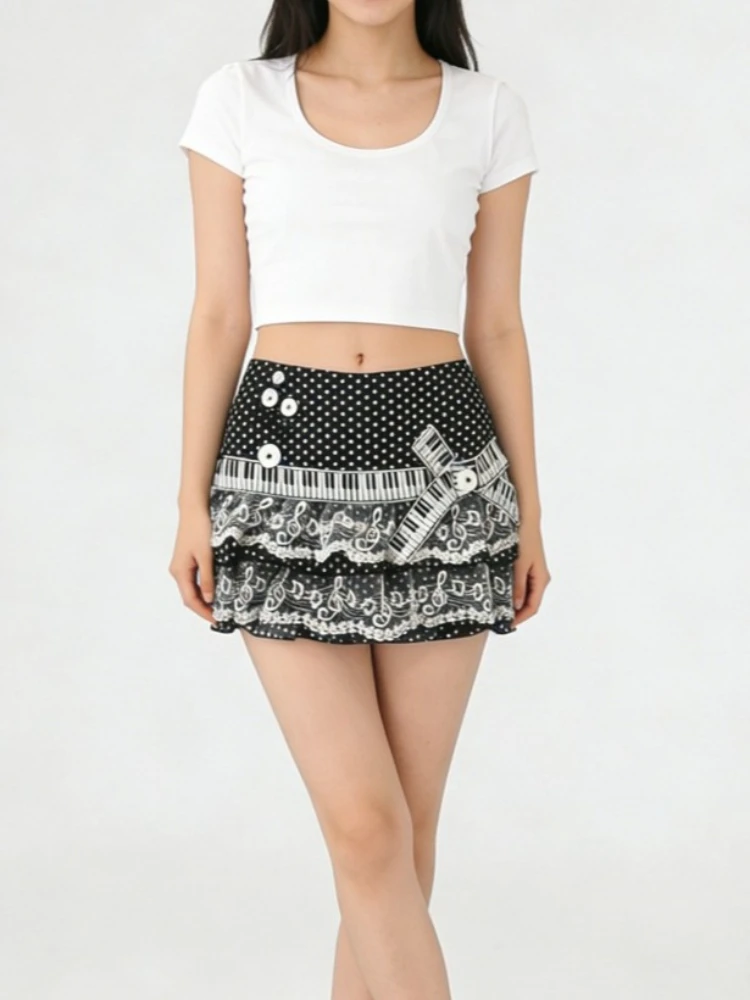 韓国風スイートポルカドットピアノスカート レディース エステティック ボウノット ウエストシェイプ スリムショートスカート 女性ストリートウェア服 2025