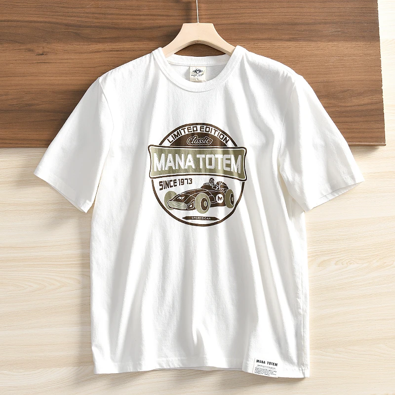 Summer New American Retro Short-sleeved O-neck Letter Printed T-shirt Men\'s Fashion Simple 100% Cotton Washed Casual Sport Tops