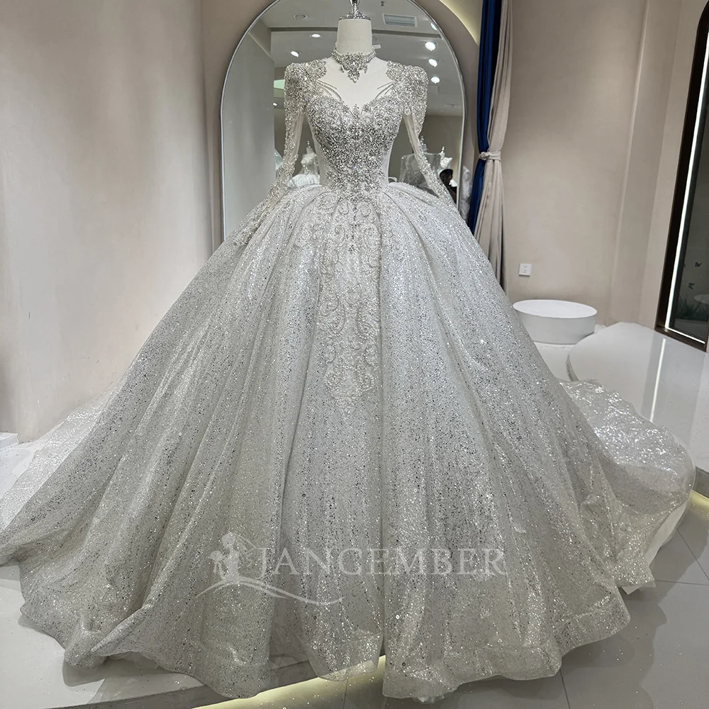

Wedding Dress 2026 Elegant Princess Prom Gown Evening Dress Sparkly Long Sleeves Beaded Ball Gown Vestidos De Niova Customized