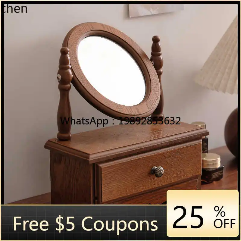 

ins Vintage Style Wooden Makeup Mirror Desktop Decoration Standable Girls Bedroom Dressing Mirror