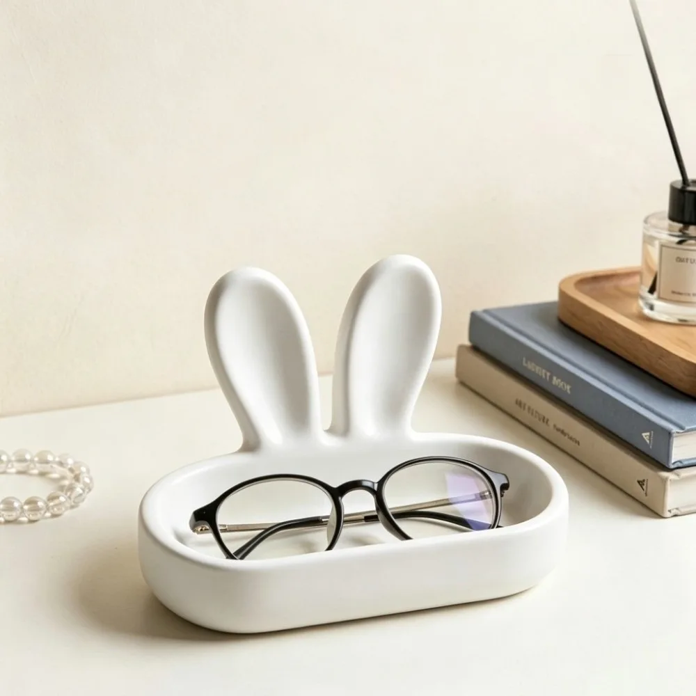 Rabbit Shape Glasses Holder Tray Decorative Design Compact Size Eyeglasses Organizer Multi-Function Desktop Organizer