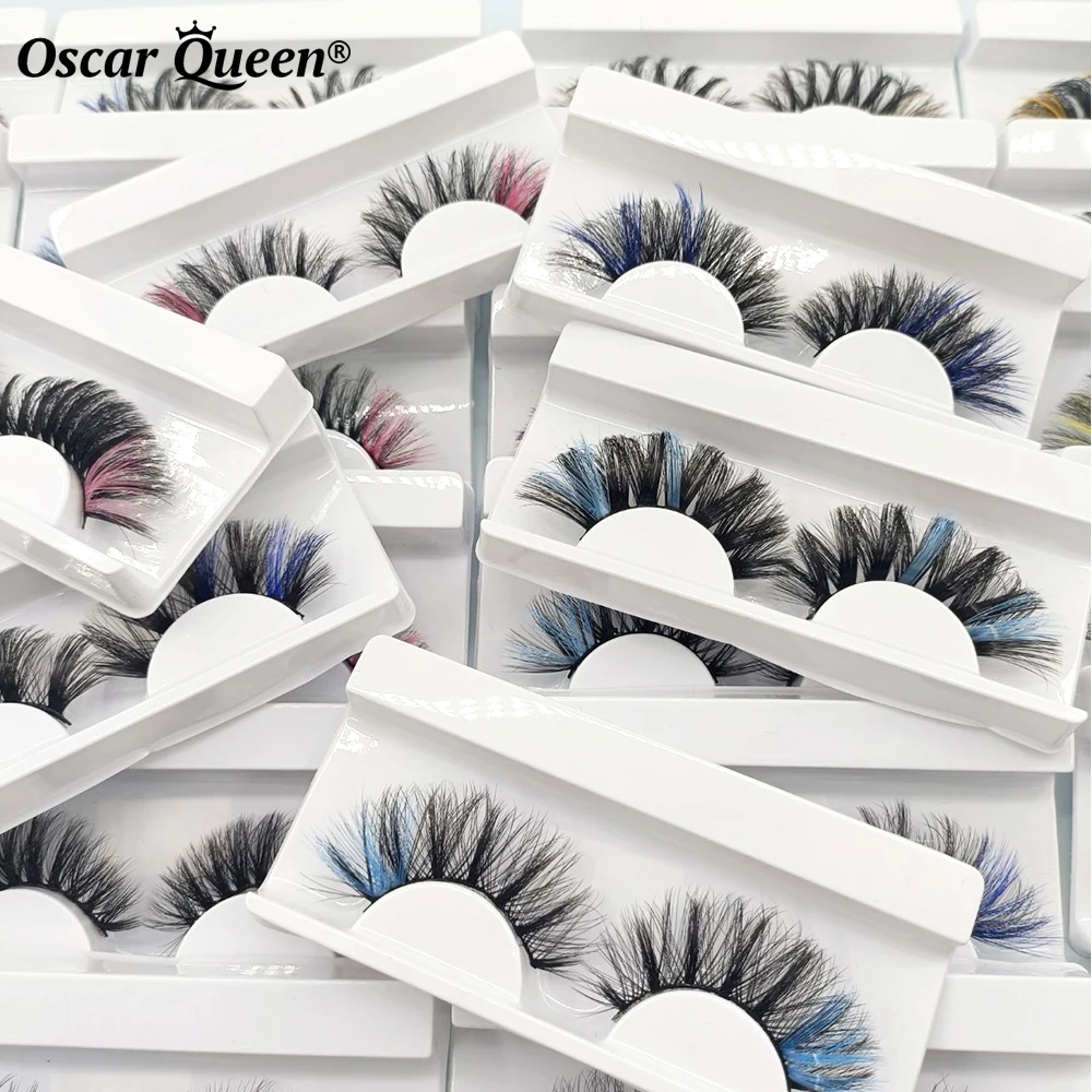 Pink Red Blue White Color Mink Eyelashes Packaging Boxes Colored Lashes Wholesale 3D Fluffy Dramatic Lashes Extensions Vendor