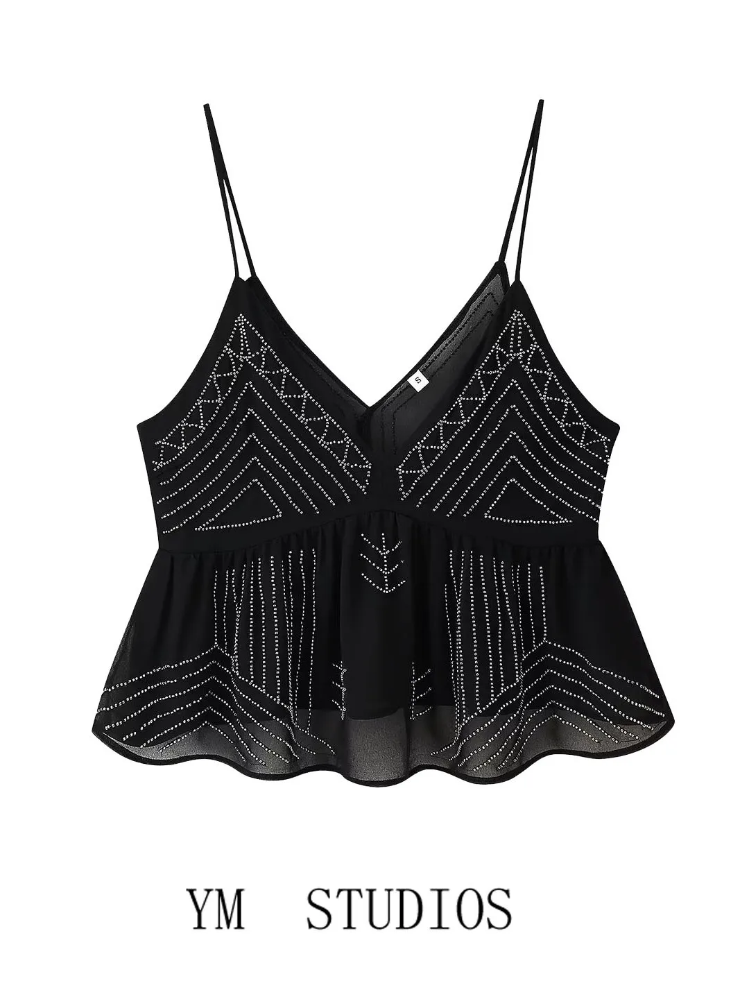 

Сексуальная майка с v-образным вышивкой и бисером, женская летняя верхняя одежда, укороченный топ на бретельках, модный наряд, повседневная повседневная одежда