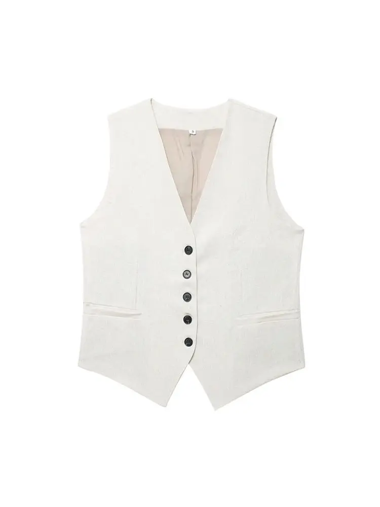 Women\'s Front Button Linen Waistcoat and High Waist Bermuda Shorts, Female Two Piece Sets, Fashion