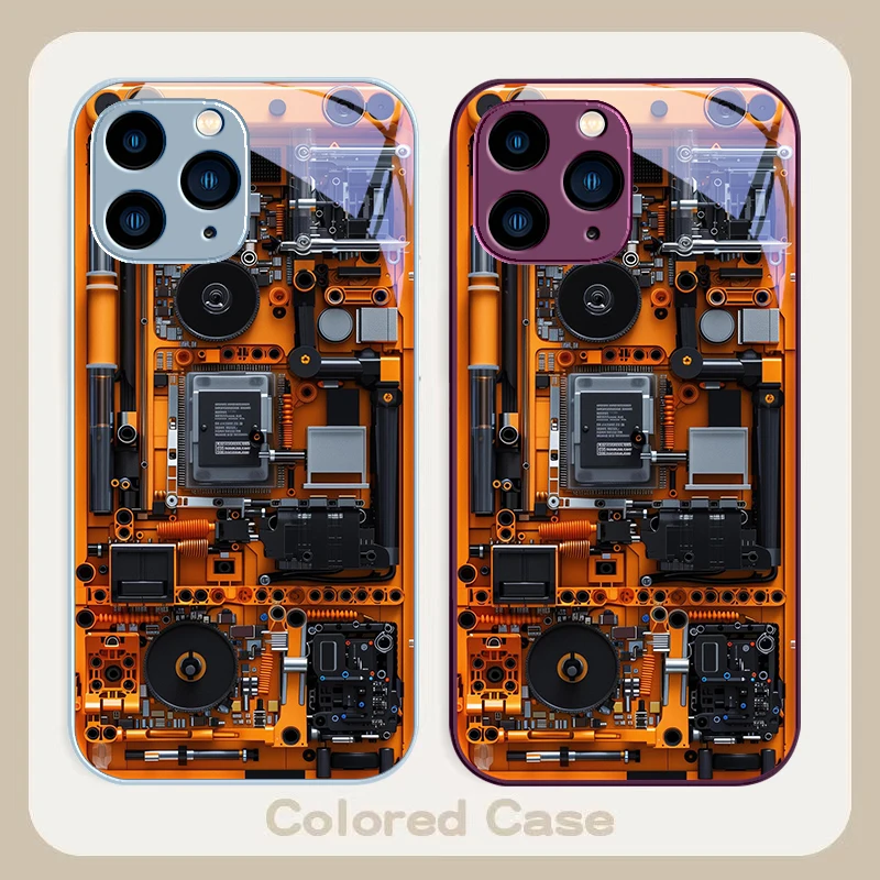 Circuit structure brown Purple For Iphone 16 Plus 15 14 13 12 Mini 11 Pro Max X XS XR 7 8 Plus 2022 Tempered Glass Phone Case
