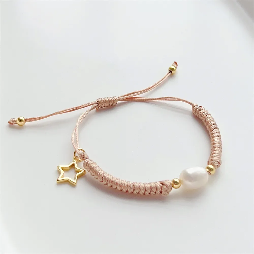 KKBEAD Handmade Woven Wax Thread Braided Bracelet for Women Gift Natural Pearl Pulseras Star Charm Bracelets Jewelry