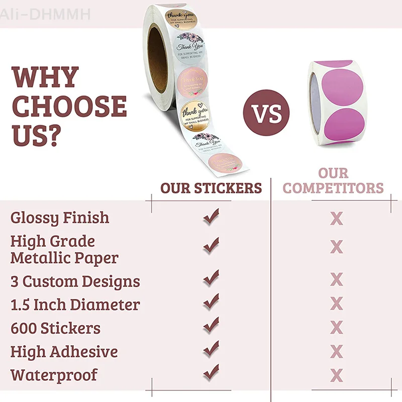 500pcs/roll Thank You Stickers Sealing Labels Adhesive Round Paper Baking Stick