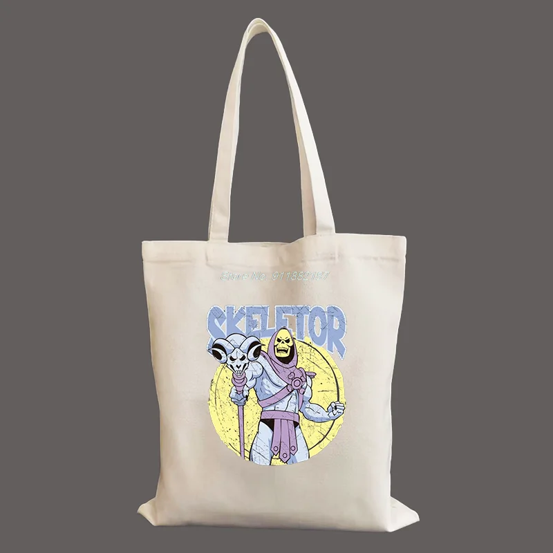 

SKELETOR Graphic Print Women Shopping Canvas Bag Eco Harajuku Shopper Bags Reusable Grocery Shopper Bags Students Book Bag