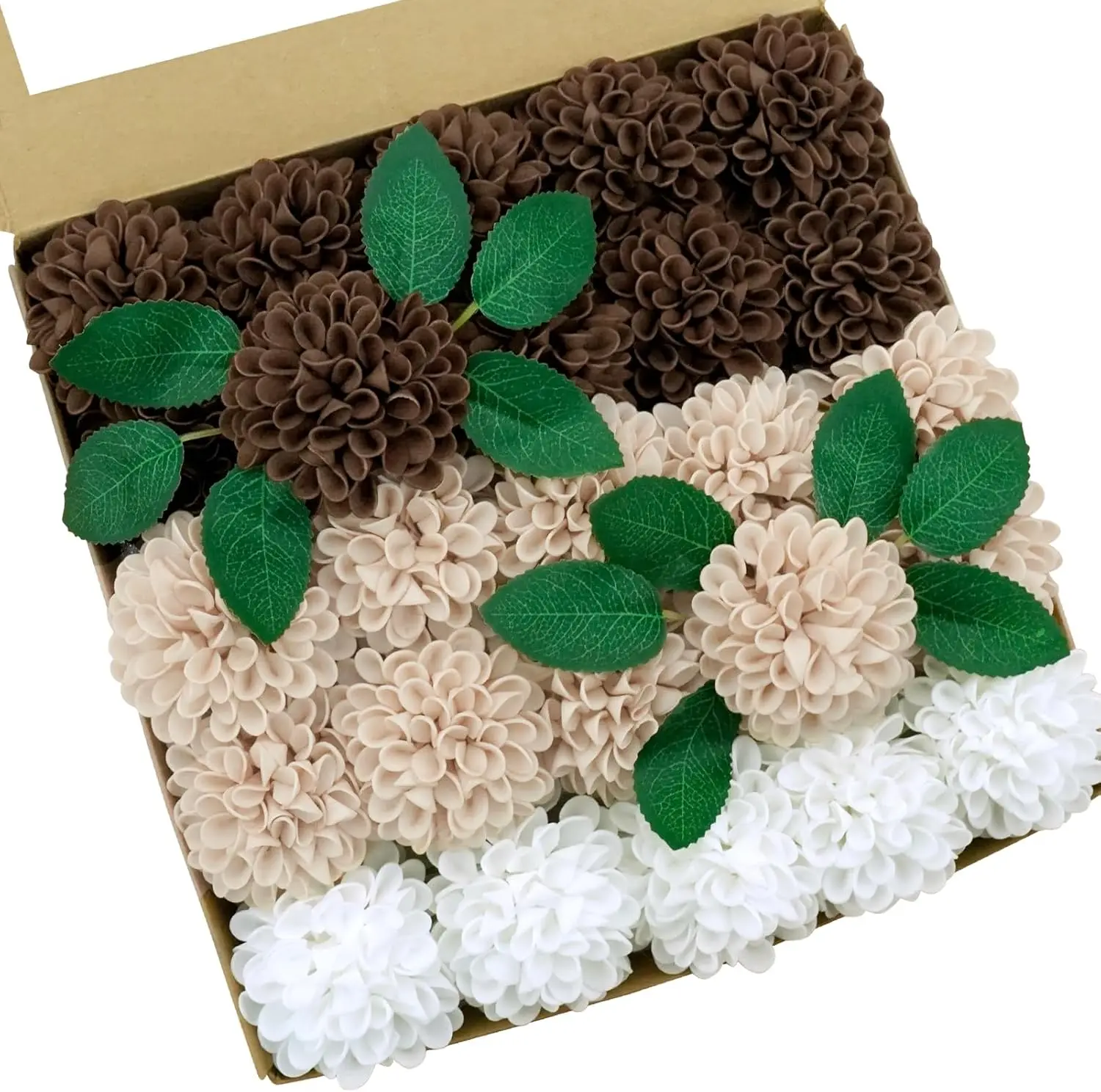 

50pcs Artificial Chocolate and Tan Dahlia Roses with Stems for DIY Wedding Bouquets Home Decor