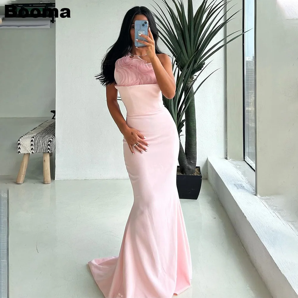 Booma Pink Mermaid Evening Dresses One Shoulder Sleeveless Ruffles Formal Occasion Gowns Dubai Wedding Party Dress with Train