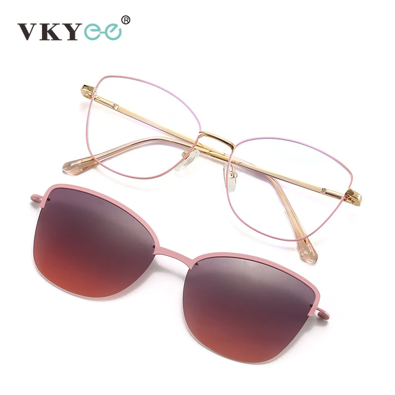 VICKY New Fashion Cat Eye Polarized Sunglasses Magnetic Clip-On Myopia Optical Glasses Customizable Prescription 7015