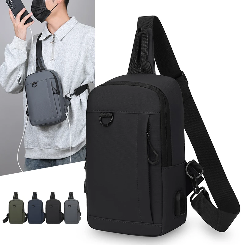 Usb حقيبة كروسبودي الرجال الترفيه في الهواء الطلق المشي لمسافات طويلة دراجة حقيبة كتف مقاوم للماء حقيبة رافعة رياضية ، حقيبة السفر ، حقيبة صدر للرجال