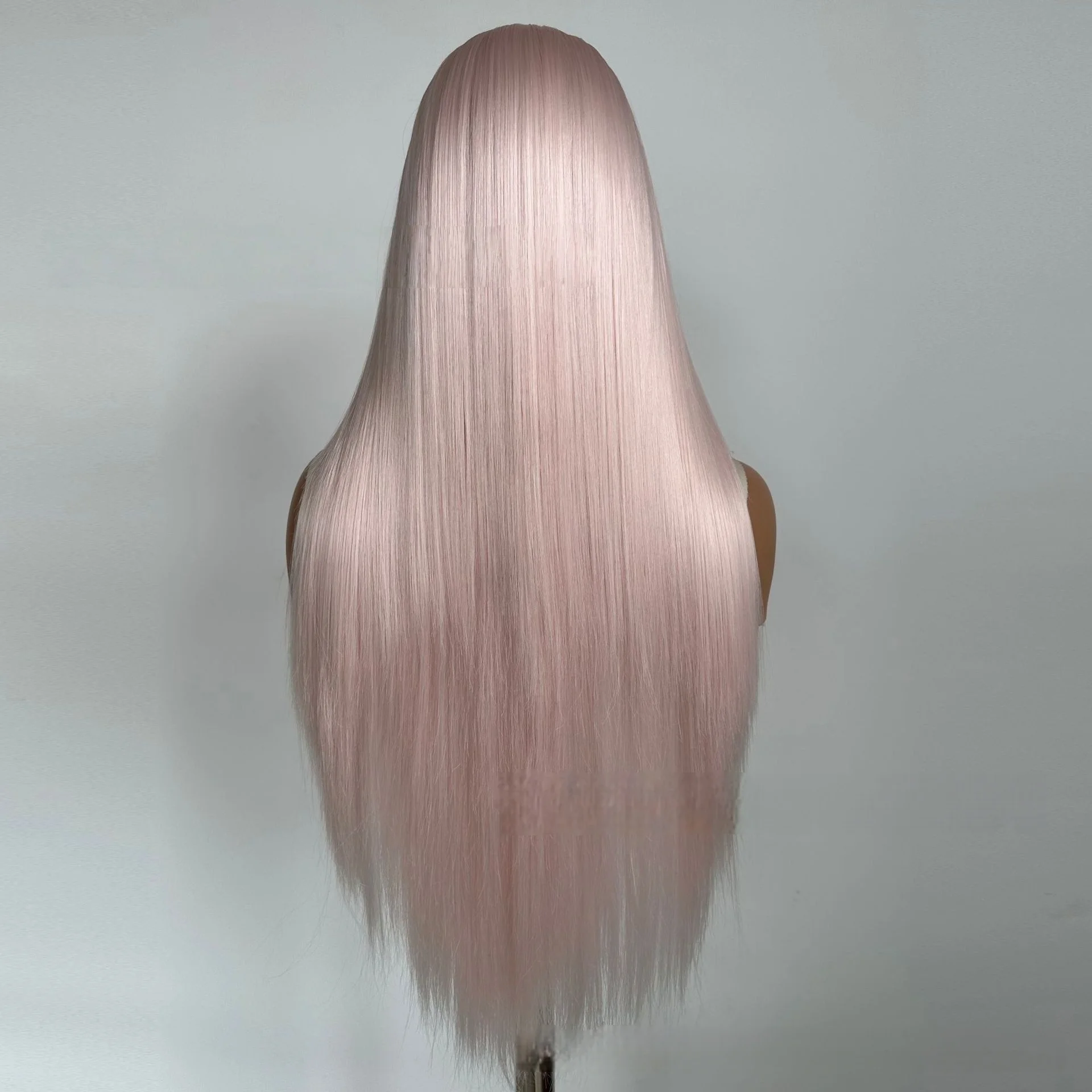 여성용 연분홍색 가발 13x4 레이스 프론트 가발 26인치 롱 스트레이트 가발 코스프레 로리타용 고온 섬유 합성 가발