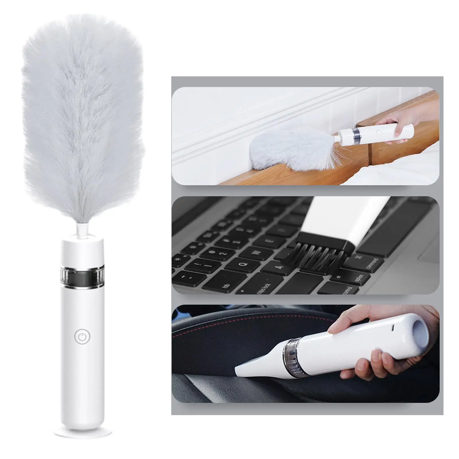 

3 in 1 Electric Feather Duster Extendable Cleaning Tool 2-Speed Multifunctional Scrubber Cleaning for Keyboard Furniture Home