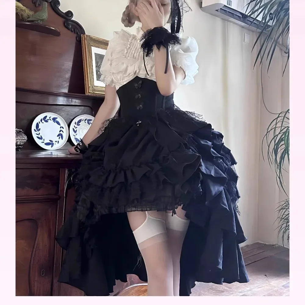 

Goth Lace Patchwork Exquisite Set Shirt High Waist Irregular Streetwear Harajuku Y2K Cake Skirt 2025 New All-match