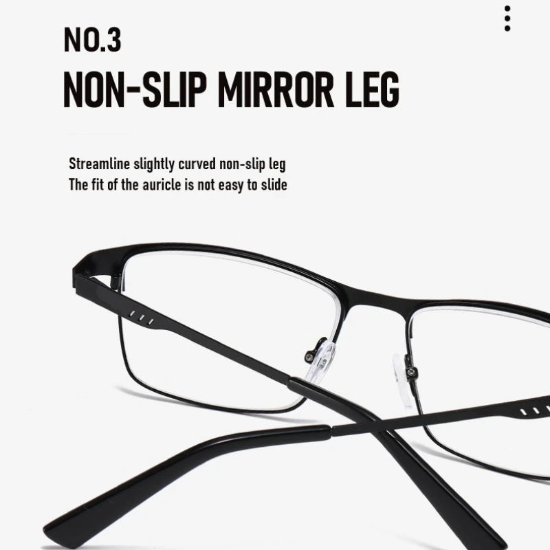 Fashion Men's Square Large Frame Eyeglasses Spring-loaded Legs Anti-Blue Light Reading Glasses for Near and Distance Use
