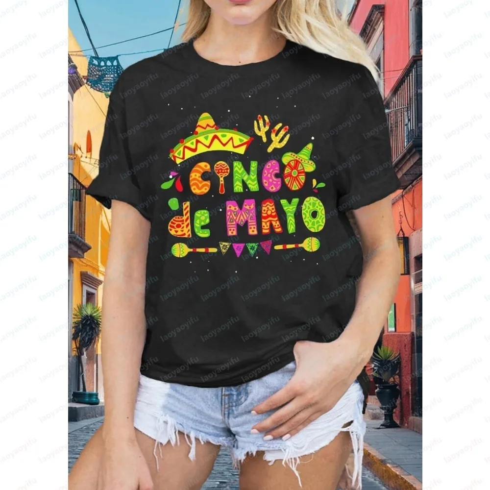 Women's Summer Short Sleeve Fashion T-Shirt Colorful Cinco de Mayo Mexican Fiesta Sombrero Cactus Print Casual Party T-Shirts