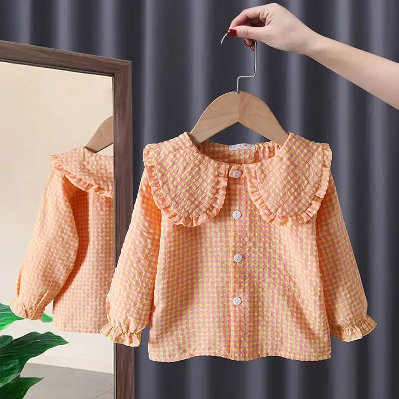 Spring Autumn Girls Blouses kids Shirts Long Sleeve Shirts Children\'s Lace Princess Bottoming Shirts 2022 New Western Style Baby