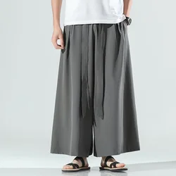 Japanese style Large Size Wide Leg Thin Pants Culottes Dark Samurai Pants Harajuku Retro Lacing Bad Boy Trousers Streetwear