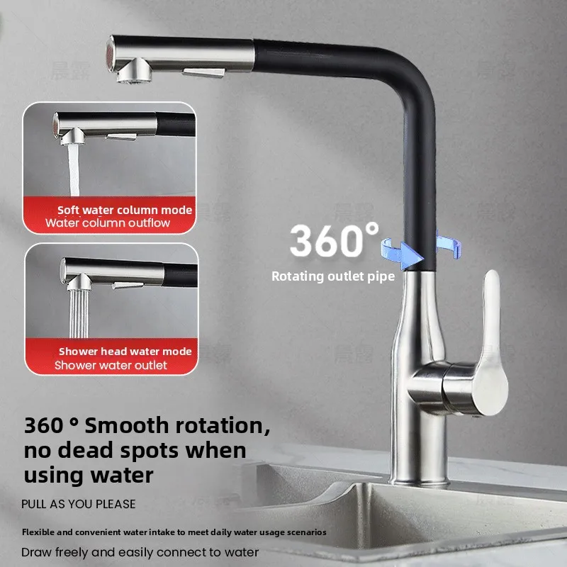 

for SUS kitchen pull down faucet 2025 new design stainless steel sink mixer tap cold hot water island countertop dual