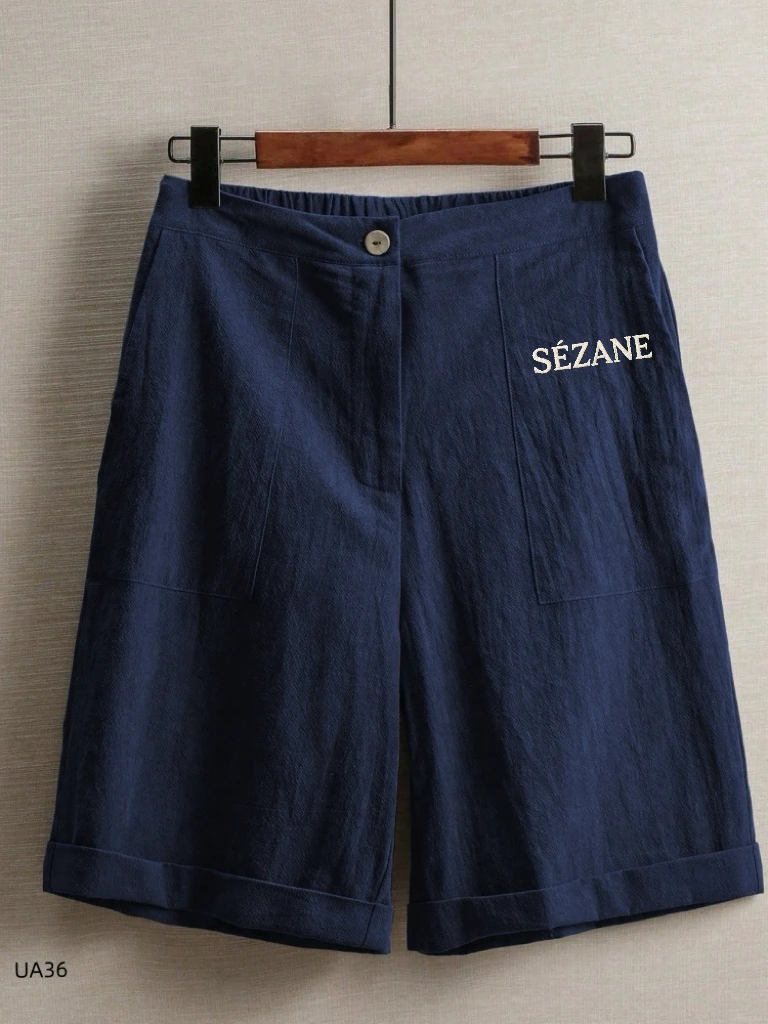 Summer New Women's Linen Thin Five-point Pants Wide Leg Casual Straight High Waist Women's Pants Fashion Outdoor Sports Pants
