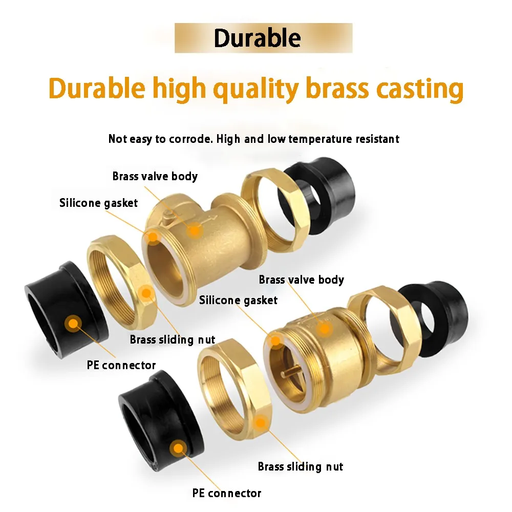 PE water supply pipe check valve copper horizontal vertical double live one-way valve tap water pipe check valve 4 points -2 inc