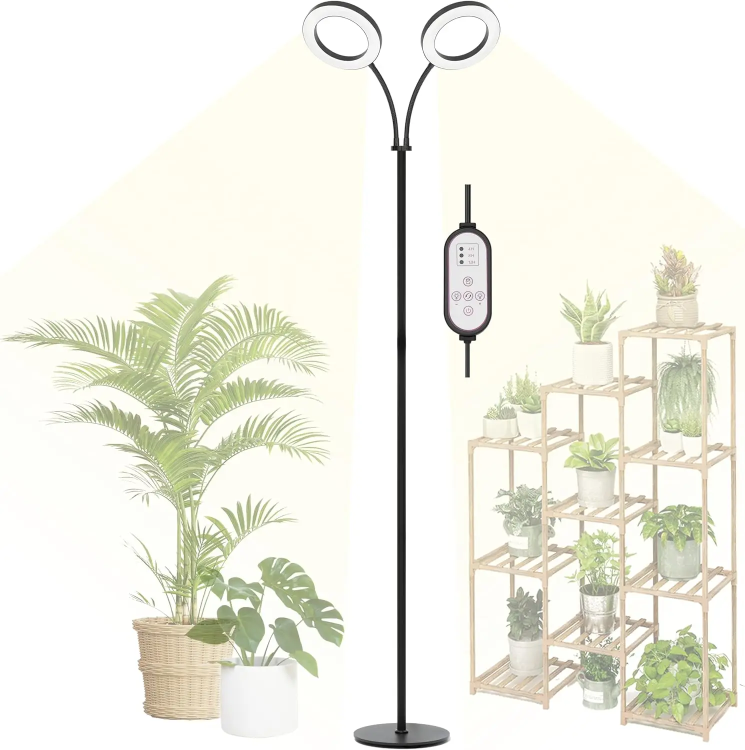 

Adjustable Dual Head LED Grow Light with Timer, Full Spectrum for Indoor Plants, 70" Height, 10 Brightness Levels