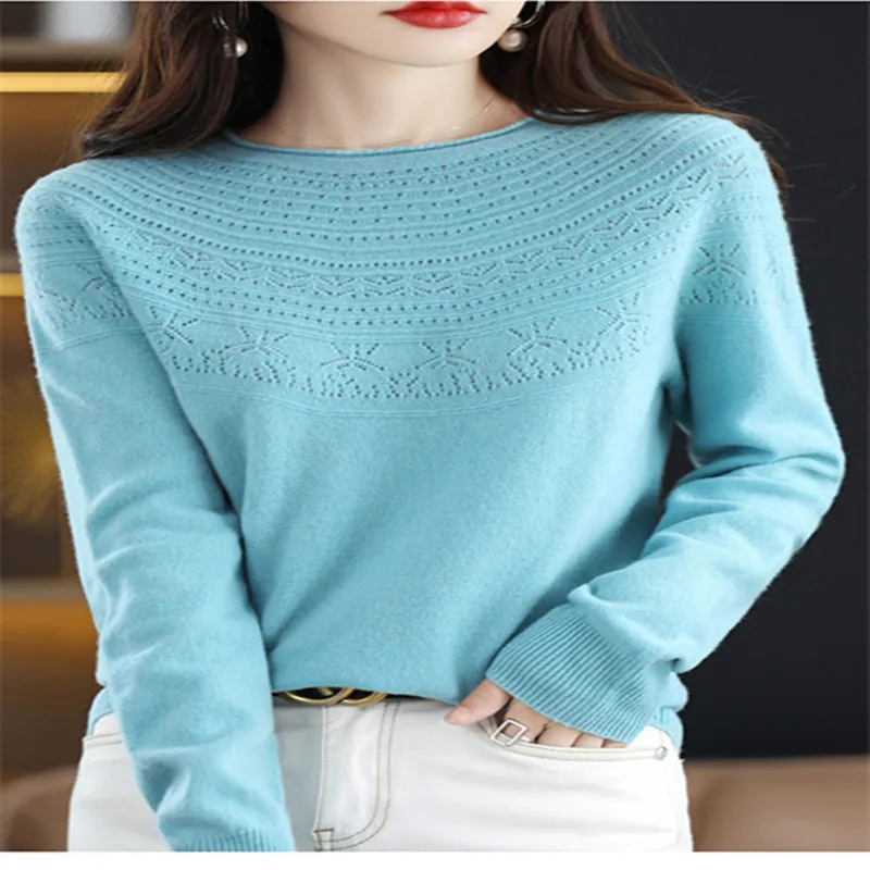 ZEHANGSEASpring clearance 100% cardigan women's round collar loose hollow sweater Joker knit bottoming shirt women's coat2023