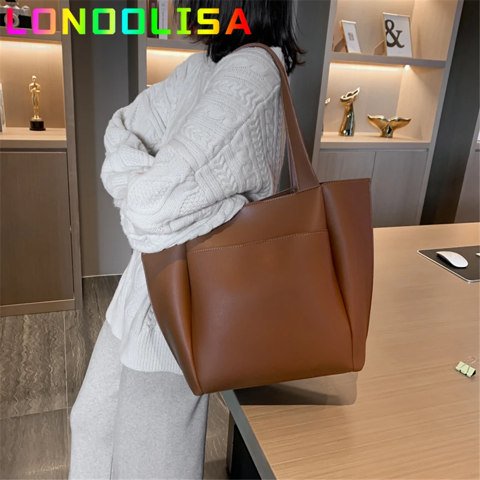 Women Large Capacity Top-handle Bags High Quality Solid Color Leather Shoulder Shopper Bags for Women 2024 Designer Sac A Main