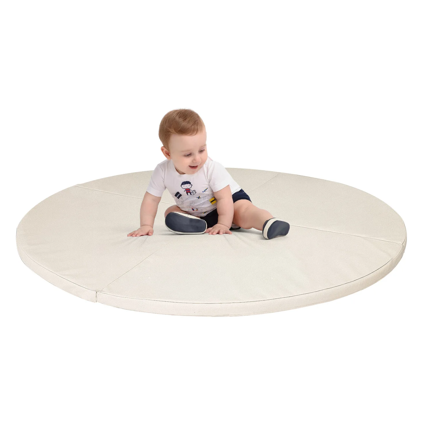 Round PU Waterproof Baby Crawling Mat Foldable Soft Cushion