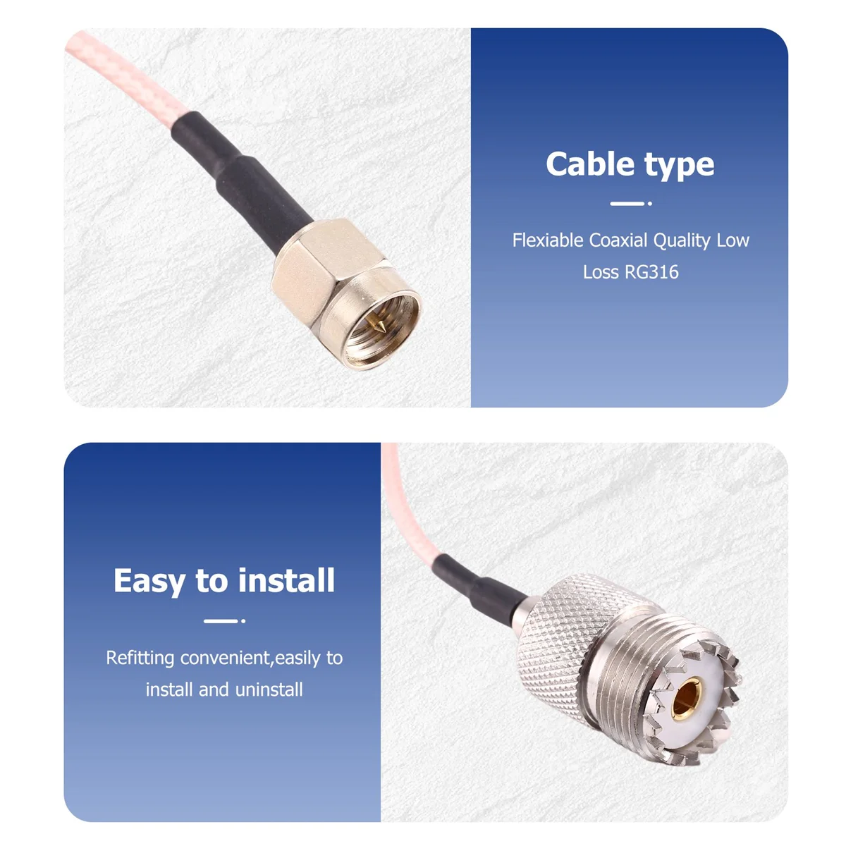 Handheld Antenna Cable SMA male to UHF SO-239 Female Connectors