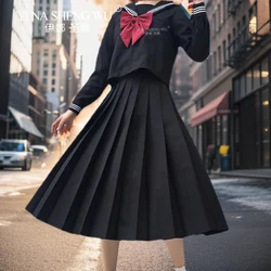 Japanese School Uniform Girl Jk Suit Red Tie Black Sailor Uniform College High School Student Uniforms Long Sleeve Pleated Skirt