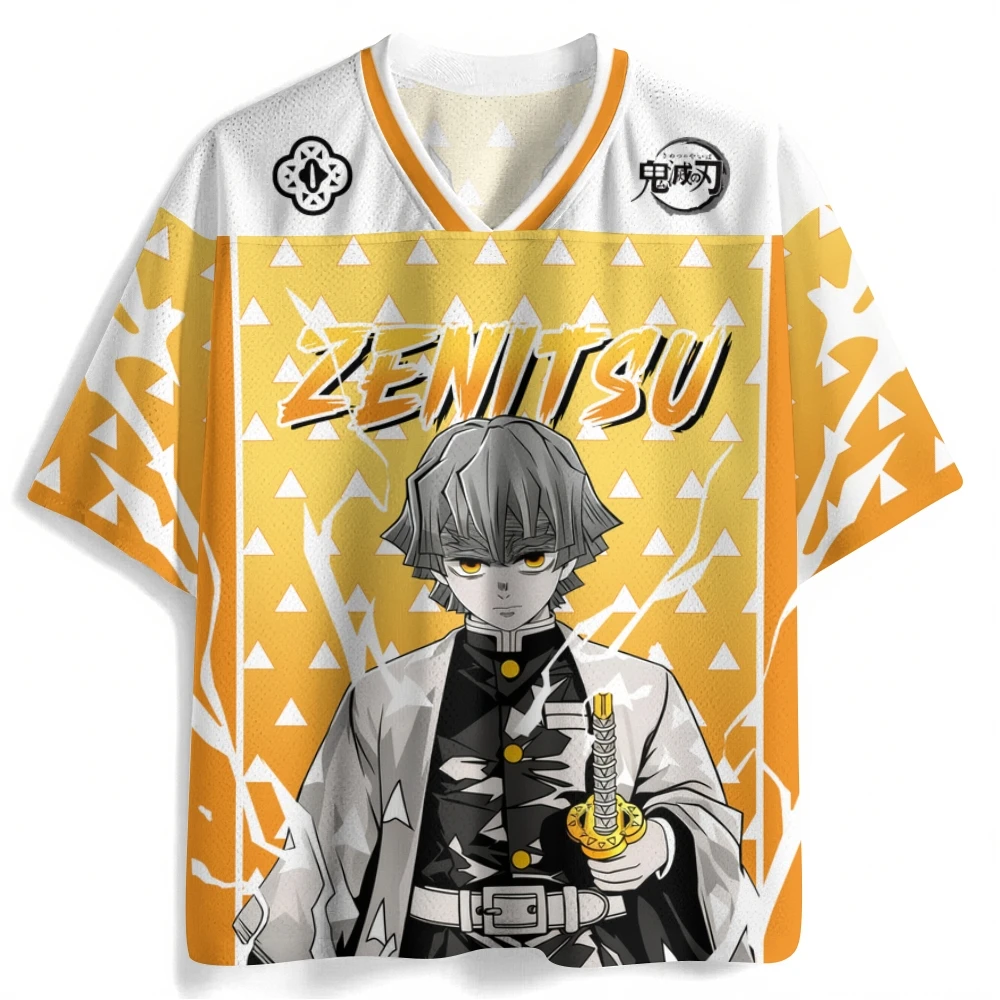 Ghost Slayer: My Wife Shanyi Anime Mesh V-neck Shirt T-shirt for Men and Women Yellow Bottom Triangle Thunder Breath