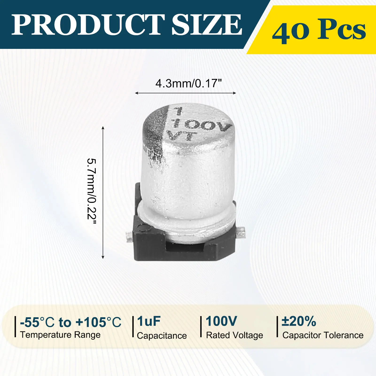 40Pcs 1-100uF 100V Aluminum Electrolytic Capacitors Low Impedance Surface Mount Device Electrolytic Capacitor for Circuit Board
