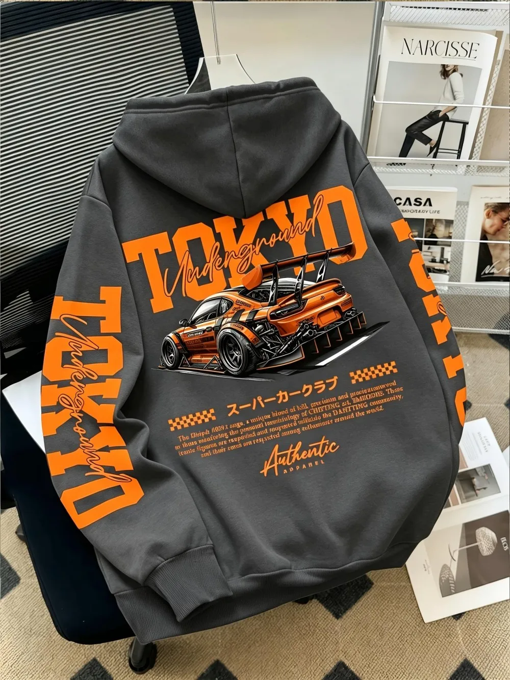 American Men's Autumn Tokyo Racing Letter Print Soft and Comfortable Hooded Sweatshirt Long Sleeved T-Shirt Outdoor Street Top