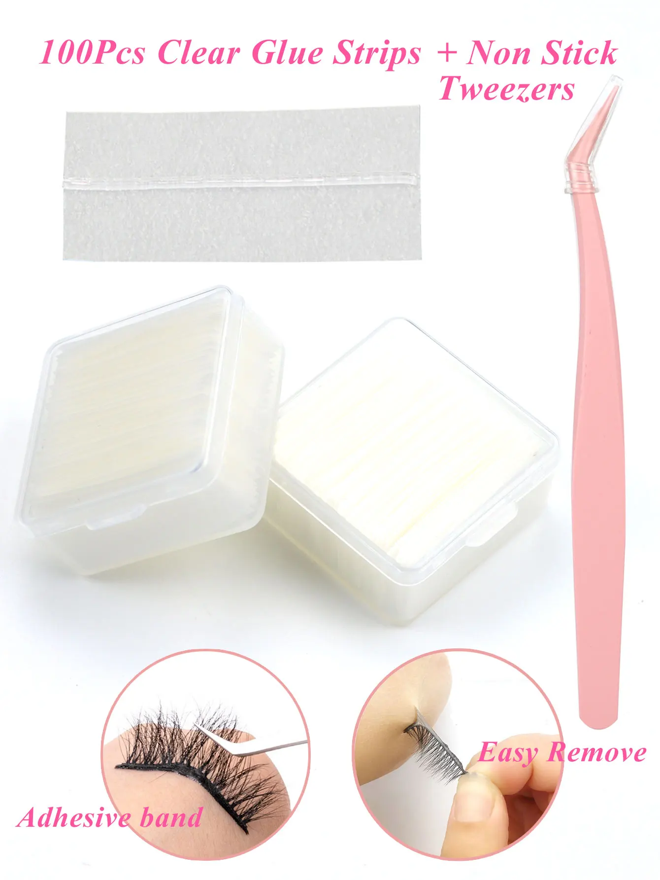 100 pçs tiras de cola clara auto-adesivo ferramentas de maquiagem à prova dwaterproof água reutilizável cola-livre cola para cílios com pinças cílios postiços